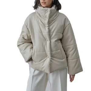 OEM Women's Short Winter Windproof <b>Down</b> Coat with Stand Collar White Color Button Closure Drop Shoulder Puffer Jacket - Product Image 1