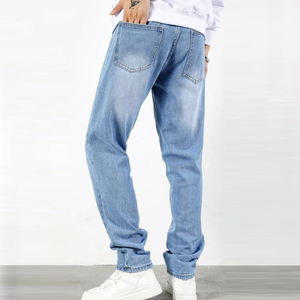 Men's Straight Fit Stonewashed Denim <b>Jeans</b> Light Blue <b>Elastic</b> <b>Waist</b> Casual Style 100% Cotton Breathable Lightweight Spring Wear - Product Image 3