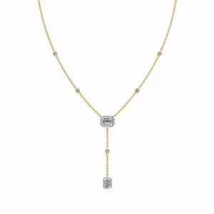 Colgante de Diamante Cultivado en Laboratorio con Forma Redonda y Esmeralda en Oro Amarillo de 18K, Collar con 41 Piezas de Diamantes - Product Image 1