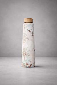 Bouteille d'eau en acier inoxydable imprimée style bohème avec couvercle en bois, gourde de voyage portable, vaisselle unique en cuivre avec finition artisanale unique - Product Image 4