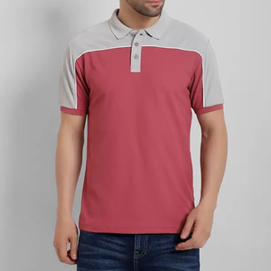 Polo à manches courtes pour homme, rouge et gris, en coton Oxford, coupe classique, respirant, design uni - Product Image 1