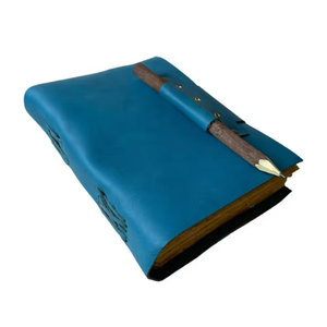 Diario de Cuero Azul Hecho a Mano, Cuaderno de Escritura Vintage de Tapa Blanda, Diario de Hechizos, Planificador de Viajes, Encuadernado con Hilo Cosido, Regalo con Borde Deshilachado - Product Image 2