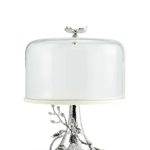 Round Stainless Steel <b>Cake</b> <b>Stand</b> with Marble Top and Flower Design 2-Piece Set Hand Wash Only - Product Image 2