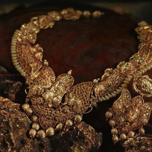 Lakshmi Haram with Heavy Gold Engravings-Fine Jewelry Set - Product Image 3