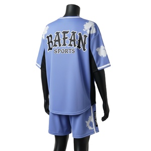 Ensemble short et maillot de baseball pour femme en tissu interlock polyester premium, panneau en maille bleu-noir, logo personnalisé, ensembles pour femme 100% coton - Product Image 5