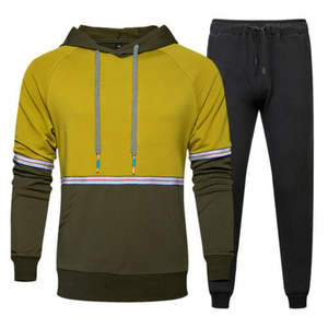 Conjunto Deportivo Personalizado para Hombre, Estilo Color Block, Sudadera con Capucha Raglán, Pantalones Jogger Oversize, Dos Piezas, Ropa Deportiva Informal de Felpa - Product Image 1
