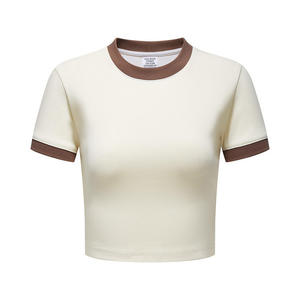 Camiseta de lona de cuello redondo con logo para mujer, estilo casual, de moda, estilo urbano, estética nostálgica, de corte regular y peso pesado para primavera - Product Image 2