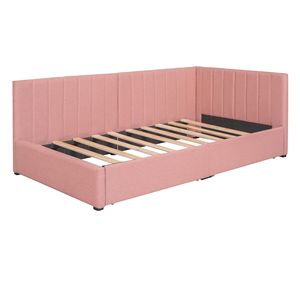 Upholstered Daybed with 2 Storage Drawers Twin Size <b>Sofa</b> <b>Bed</b> <b>Frame</b> Linen Fabric (Pink)-No Box Spring Needed - Product Image 4