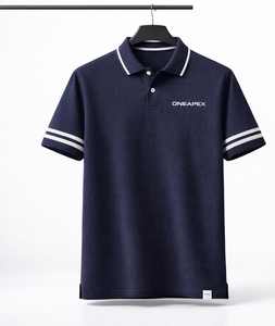 Camisa Polo Azul Marino para Hombre, Manga con Rayas en Contraste, Cuello con Logotipo Personalizado, Ropa Deportiva Informal de Negocios, Uniforme de Golf - Product Image 1