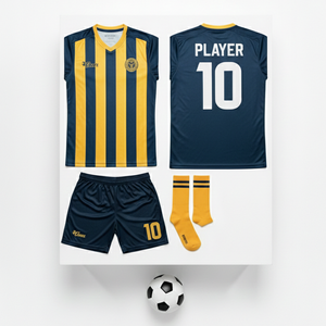 Vêtements de sport formels unisexes à rayures jaunes et noires, uniformes de football à séchage rapide avec logo personnalisé sur le devant - Product Image 6