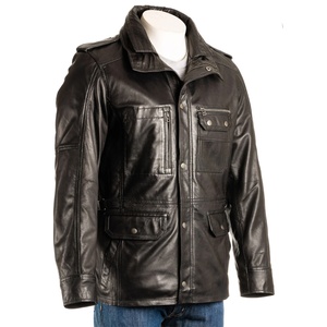 <b>Men's</b> Winter Genuine Skin Leather <b>Jacket</b> Long Sleeve High Quality Vintage Style Front Logo Stand Breathable Windproof - Product Image 1