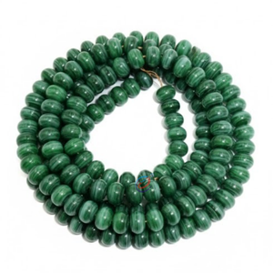 Cuentas Sueltas de Vidrio Lampwork Hechas a Mano con Rayas Verdes, 12x16mm |   Espaciador de disco liso de 8 pulgadas de longitud para pendientes DIY - Product Image 1