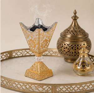 Arabic Gold Bakhoor Burner Metal Floral Mabkhara Oud Incense Holder Crystal Accent Middle Eastern Home <b>Decor</b> Wholesale Ramadan - Product Image 4