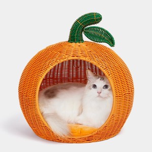 New Hot Product Orange Shape Luxury Rattan Cat Villa <b>Nest</b> Wooden <b>Bed</b> Pet Furniture Sustainable <b>Beds</b> House for Cats - Product Image 3