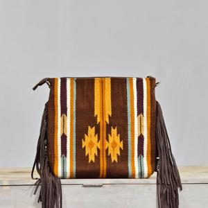 Bolso de Hombro Bohemio de Cuero Genuino con Patrón Geométrico, Decoración de Borlas, Cierre de Hebilla, Correa Única, para Uso Diario en Todas las Estaciones - Product Image 3