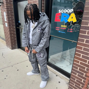 ชุดเซ็ตแทรคสูทลำลองสีดำสำหรับผู้ชาย ปี 2025 แบบหลวมๆ ไม่มีลาย  กระดุมด้านข้าง  กางเกงจ็อกเกอร์ทรงบาน  ผ้าไนลอน  ผ้าโพลีเอสเตอร์  แบบคาร์โก้ - Product Image 3