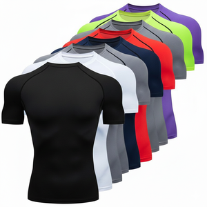 T-shirt de sport tricoté uni pour homme, coupe régulière, imprimé numérique, compressé, respirant, séchage rapide, teinture unie - Product Image 1