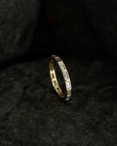 14k Solid Yellow Gold Moissanite Diamond <b>Ring</b> 1.50TC Baguette Cut Bezel Set Eternity Wedding Band <b>Stacking</b> Matching <b>Ring</b> - Product Image 1