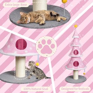 Torre per Gatti a Forma di Albero di Natale Grande e Alto 150 cm con 2 Cucce, Tiragraffi, Giocattolo in Morbido Pile e Struttura Robusta - Product Image 3