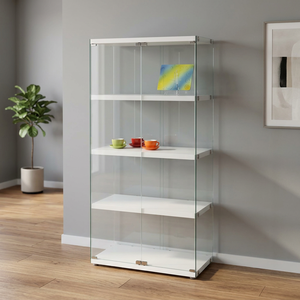 Vitrina Moderna de Vidrio Templado con 4 Estantes para Exhibición en el Hogar, Decoración Blanca Rectangular, Estante Tipo Barrister - Product Image 2