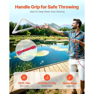 Rastrello per Erbacce da Laghetto Portatile e Pieghevole da 24 Pollici, a 3 Lati, con Manico in Acciaio Inossidabile, Strumenti e Accessori per la Pulizia di Piscine - Product Image 3