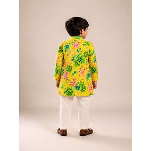 Ensemble jogging Twisha-Xpressions pour garçons, jaune et blanc, manches longues, imprimé intégral, polyester, tenue décontractée ethnique, fête festive - Product Image 2