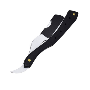Outils de barbier pour hommes, rasoir et lames, couteau à raser pliant noir antique, support pour rasoir droit en acier inoxydable - Product Image 1
