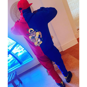 Ensemble de survêtement unisexe rouge et bleu à deux pièces avec imprimé graphique et logo personnalisé, 100 % coton, style streetwear - Product Image 2