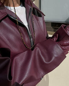 Womens Oversized Leather <b>Biker</b> <b>Jacket</b> Loose Fit Moto Style Lapel Collar Zip Up Vintage Casual Bomber <b>Jacket</b> - Product Image 3