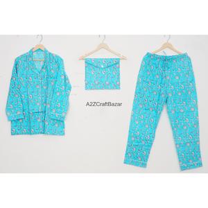 Conjunto de Pijama de Manga Larga Floral de Lujo 100% Algodón Transpirable para Fiesta Nupcial, Ropa de Dormir Cómoda para Verano - Product Image 1