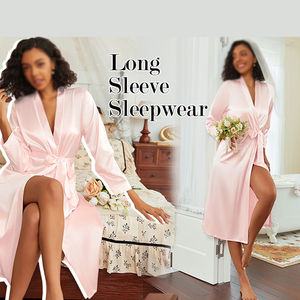 Batas de satén de seda/algodón para mujer, de secado rápido, transpirables y elegantes, con diseño personalizable, logotipo frontal y tejido de punto, ideales para verano y primavera. - Product Image 4