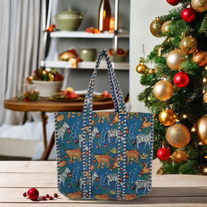 Sacs imprimés à la main en coton, sac fourre-tout matelassé, sac à main imprimé tigre, sac à bandoulière à fermeture éclair, sacs de shopping souples, prix de gros - Product Image 4