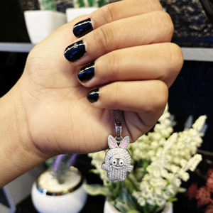 Iced Out Cartoon Bunny Pendant Necklace for Women Full Moissanite Cute Character Chain Stylish <b>Jewellery</b> - Product Image 1