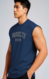 Camiseta sin mangas para hombre – Chaleco deportivo de mezcla de algodón premium, corte ajustado, para gimnasio, informal, para entrenamiento de verano - Product Image 2