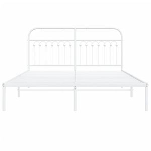 Cadre de lit king-size en acier blanc, lit en métal rectangulaire traditionnel - Product Image 4