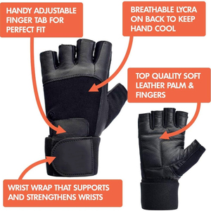 Gants de sport unisexes personnalisés pour la musculation, demi-doigts, couleur noire, en cuir tanné - Product Image 5