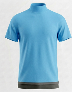 T-shirt en tricot à col roulé bleu clair pour homme, coupe classique, couleur unie, style décontracté - Product Image 1