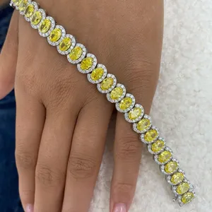 Pulsera de tenis de diamantes TISHYA DIAMOND vintage con certificación IGI, diamantes amarillos ovalados de fantasía VS F de 21.6 ct cultivados en laboratorio, oro blanco de 14K - Product Image 4