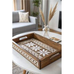 Luxury Modern Walnut Wood <b>Rectangle</b> Decorative Serving Tray <b>Coffee</b> <b>Table</b> Wooden Food Platter Lightweight Home Hotel Restaurant - Product Image 1