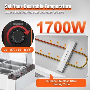 Scaldavivande Elettrico Commerciale da Banco a 12 Vasche, 1700W, in Acciaio Inox, con Coperchio in Vetro, per Buffet e Mantenimento in Caldo - Product Image 3