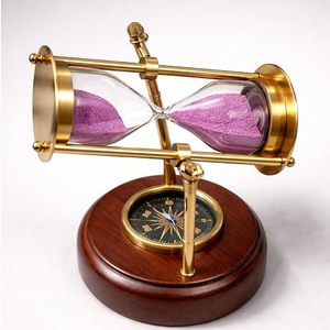 Reloj de Arena Náutico The Antique's Lab con Base de Madera y Brújula, Reloj de Arena Rosa de 1 Minuto para Colgar en Casa y Oficina - Product Image 2