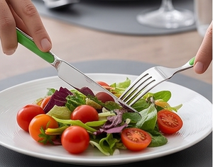 Ensemble de couverts modernes avec manches en résine verte, finition miroir haute brillance, compatible lave-vaisselle, pour le camping et l'usage quotidien - Product Image 3