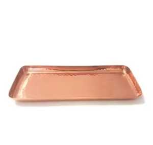 Plateau de service rectangulaire moderne en cuivre martelé, plateau alimentaire en métal or rose, ustensiles de cuisine minimalistes de luxe, plateau de service pour boissons - Product Image 1