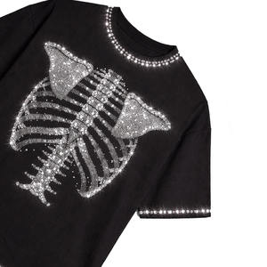 Men's Oversized Black <b>T</b>-<b>Shirt</b> With Rhinestone <b>Skeleton</b> Print Streetwear Short Sleeve O-Neck Cotton <b>T</b>-<b>Shirt</b> - Product Image 3