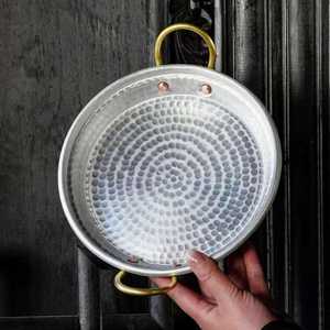 Round Metal Serving <b>Plate</b> With Hammered Texture And Gold Handles Minimalist Design Dishwasher Safe - Product Image 3