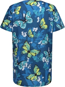 Fashion Butterfly Print Medical Scrub Top Womens Asymmetrical Neckline <b>Nurse</b> Uniform CustomSublimation Printed Hospital Workwear - Product Image 5