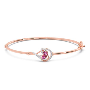 Bracelet en diamant rose à double pétale avec cadre fin en or rose et motif floral incurvé au centre - Product Image 1