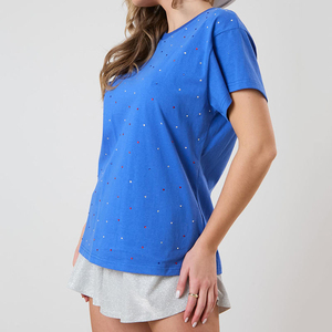 เสื้อยืดผู้หญิงแขนสั้นทรงหลวมใส่สบายสำหรับฤดูร้อน สีสันปรับแต่งได้ ประดับเพชรและคริสตัล แห้งเร็ว ระบายอากาศได้ดี - Product Image 5