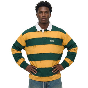 Oversized Striped Rugby <b>Shirt</b> Distressed <b>Patchwork</b> Custom Design Premium Cotton Men's <b>shirts</b> Streetwear Heavyweight Casual <b>Shirt</b> - Product Image 1