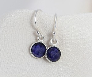 Sapphire Drop <b>Earrings</b> - Silver-Plated, Round Natural Stone, September Birthstone Jewelry for Women with Ear Wire - Product Image 2